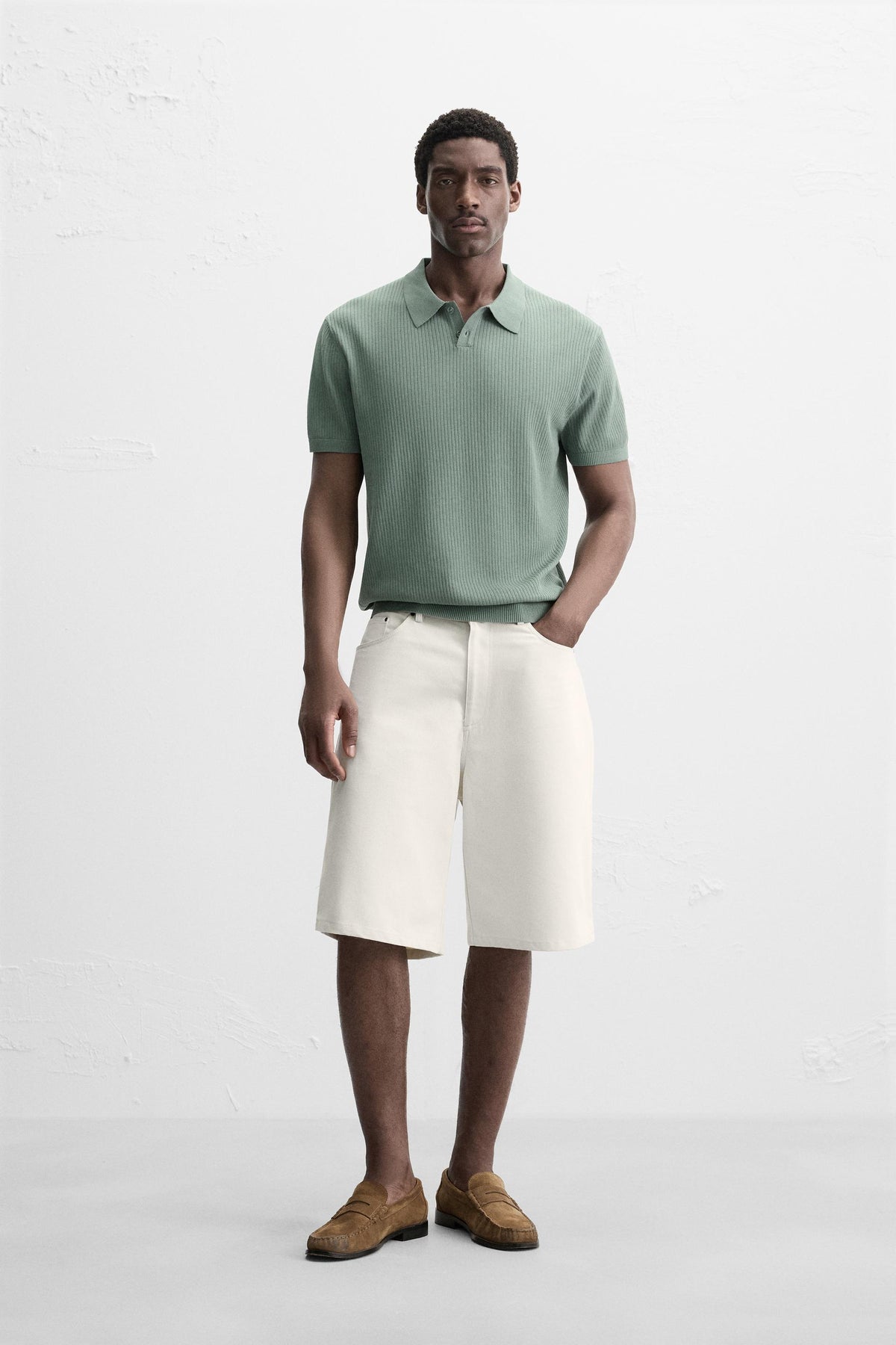 RIB KNIT POLO SHIRT - Image 1