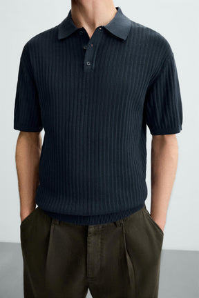 VERTICAL TEXTURED KNIT POLO SHIRT - Image 5