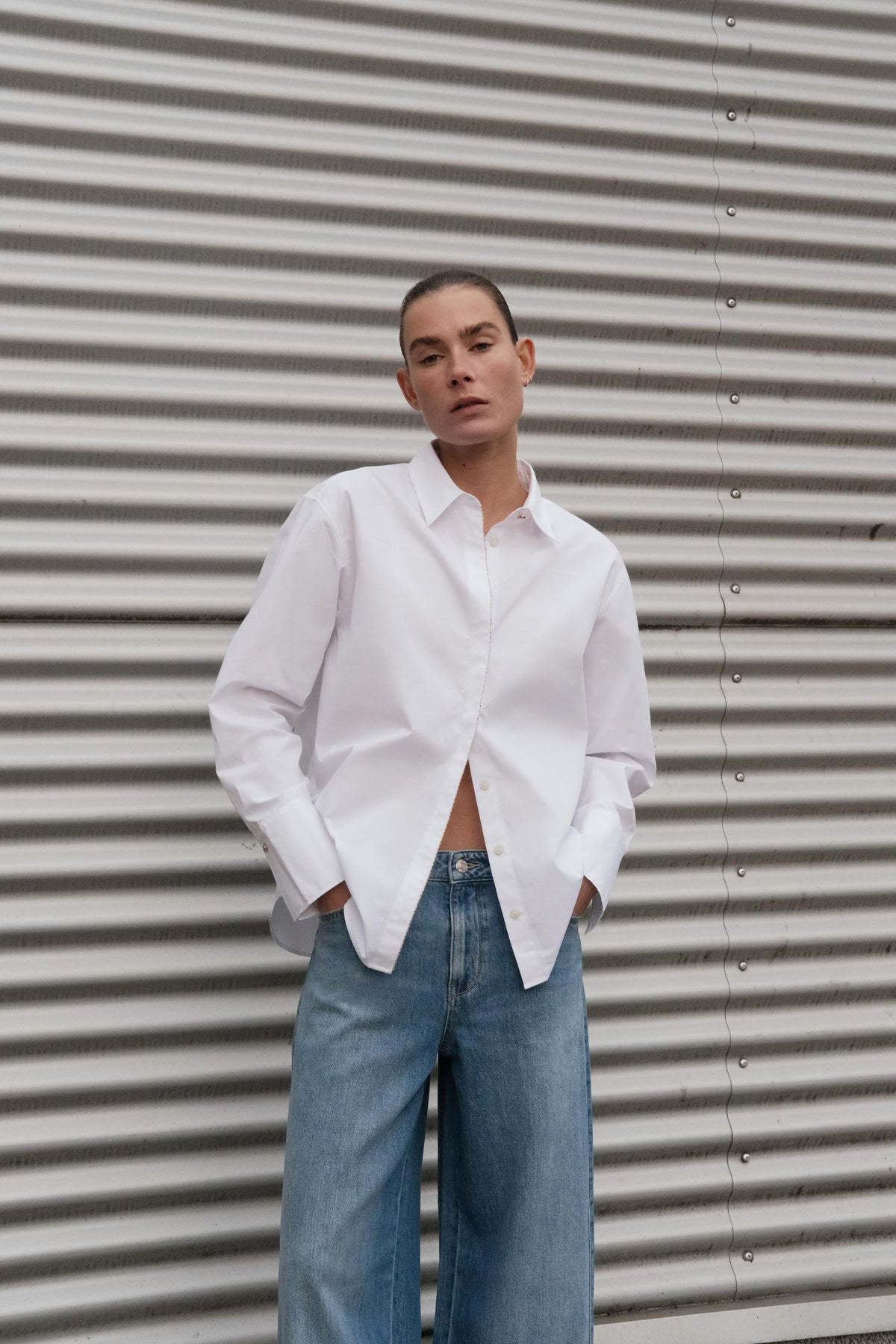 Beaded Placket Poplin Shirt