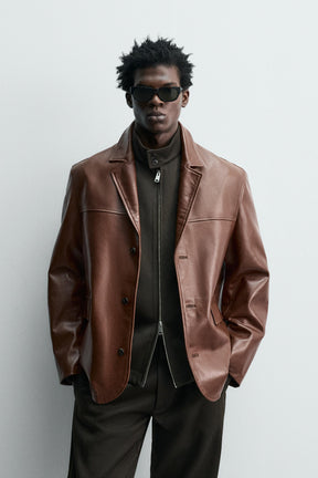 RELAXED FIT LEATHER BLAZER - Image 2