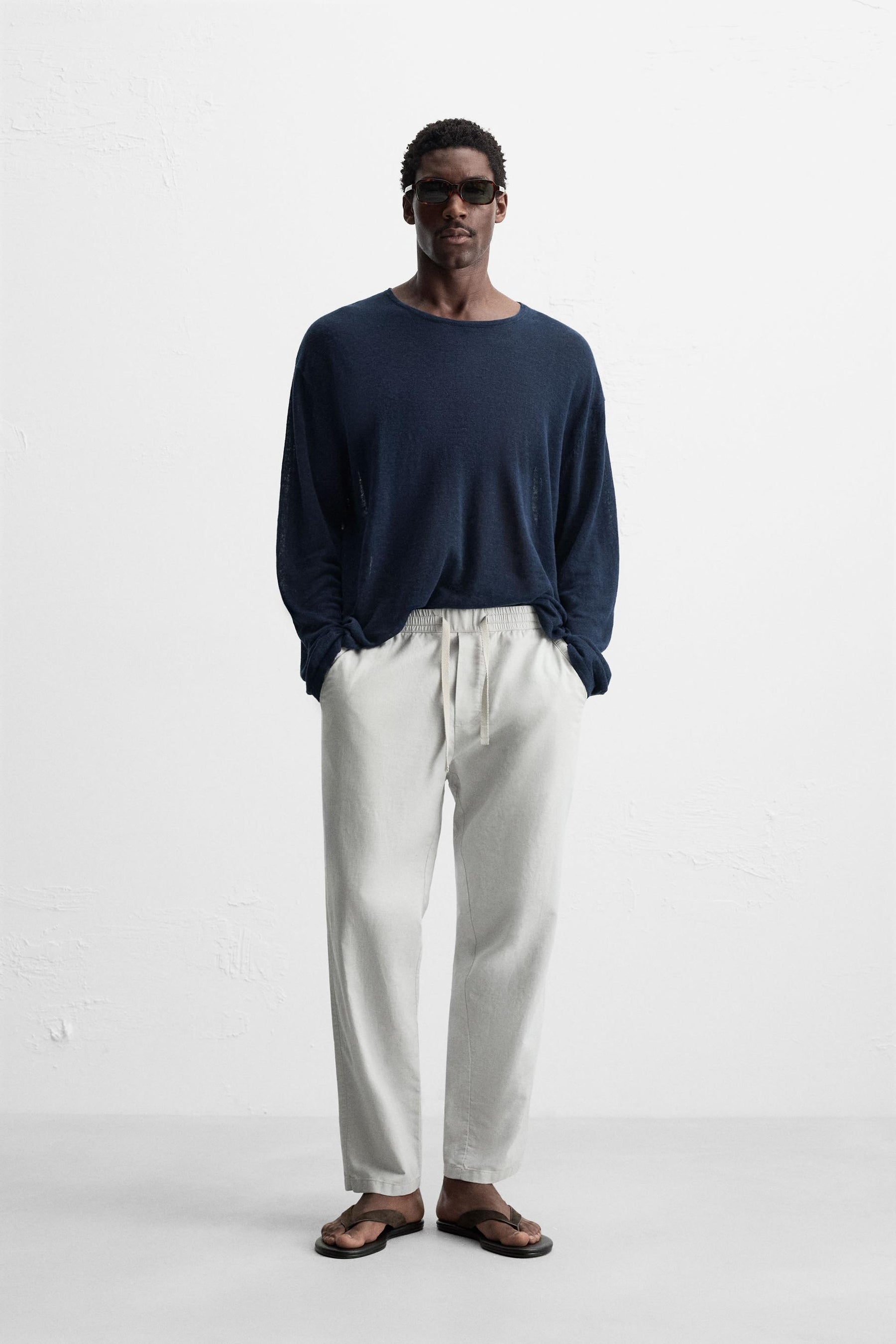 COTTON-LINEN RELAXED FIT TROUSERS - Image 1