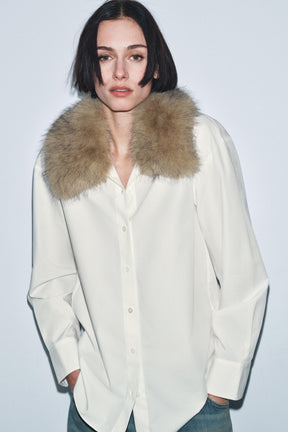 Poplin Shirt with Fur