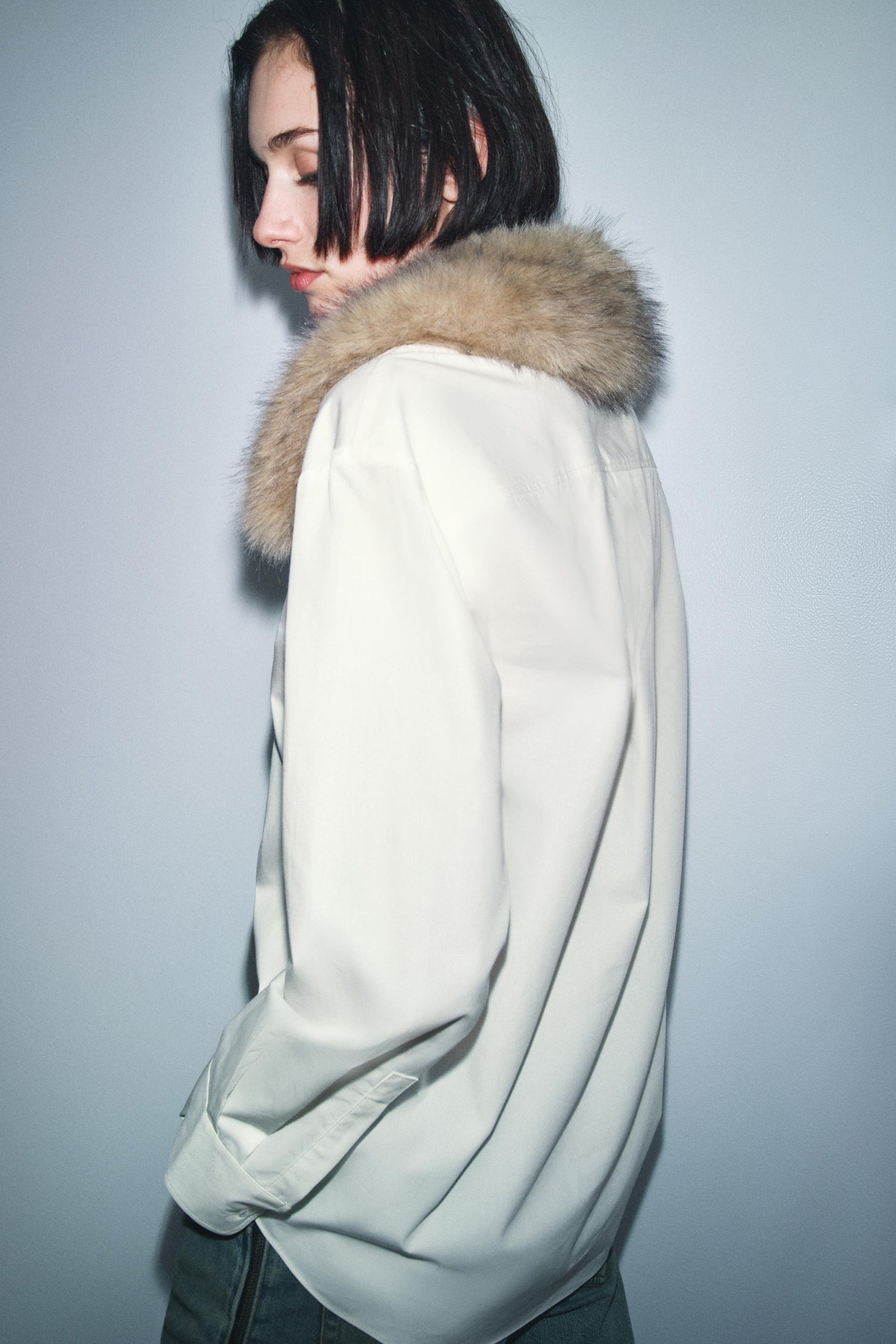 Poplin Shirt with Fur