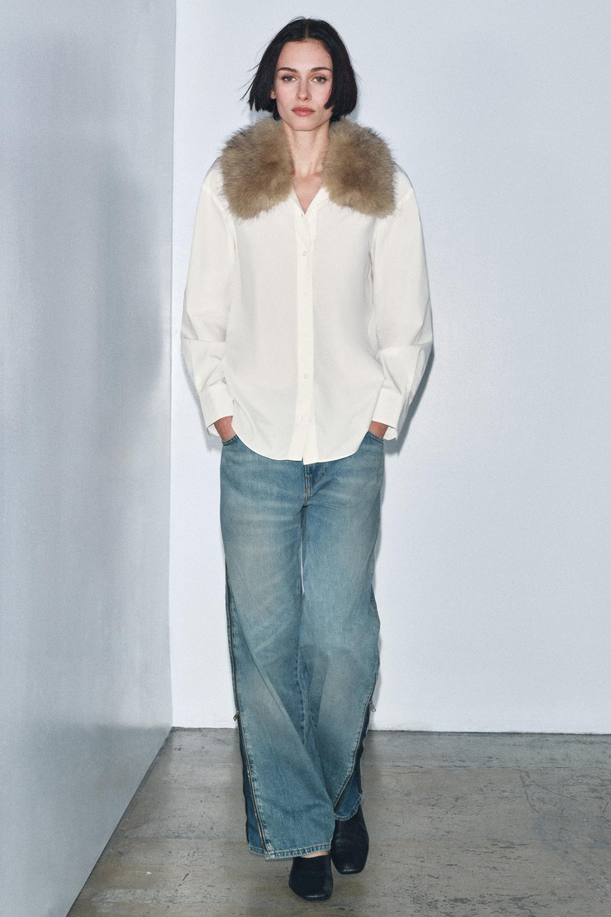 Poplin Shirt with Fur