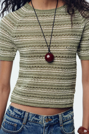 STRIPED TEXTURED KNIT SHORT SLEEVE JUMPER - Image 1