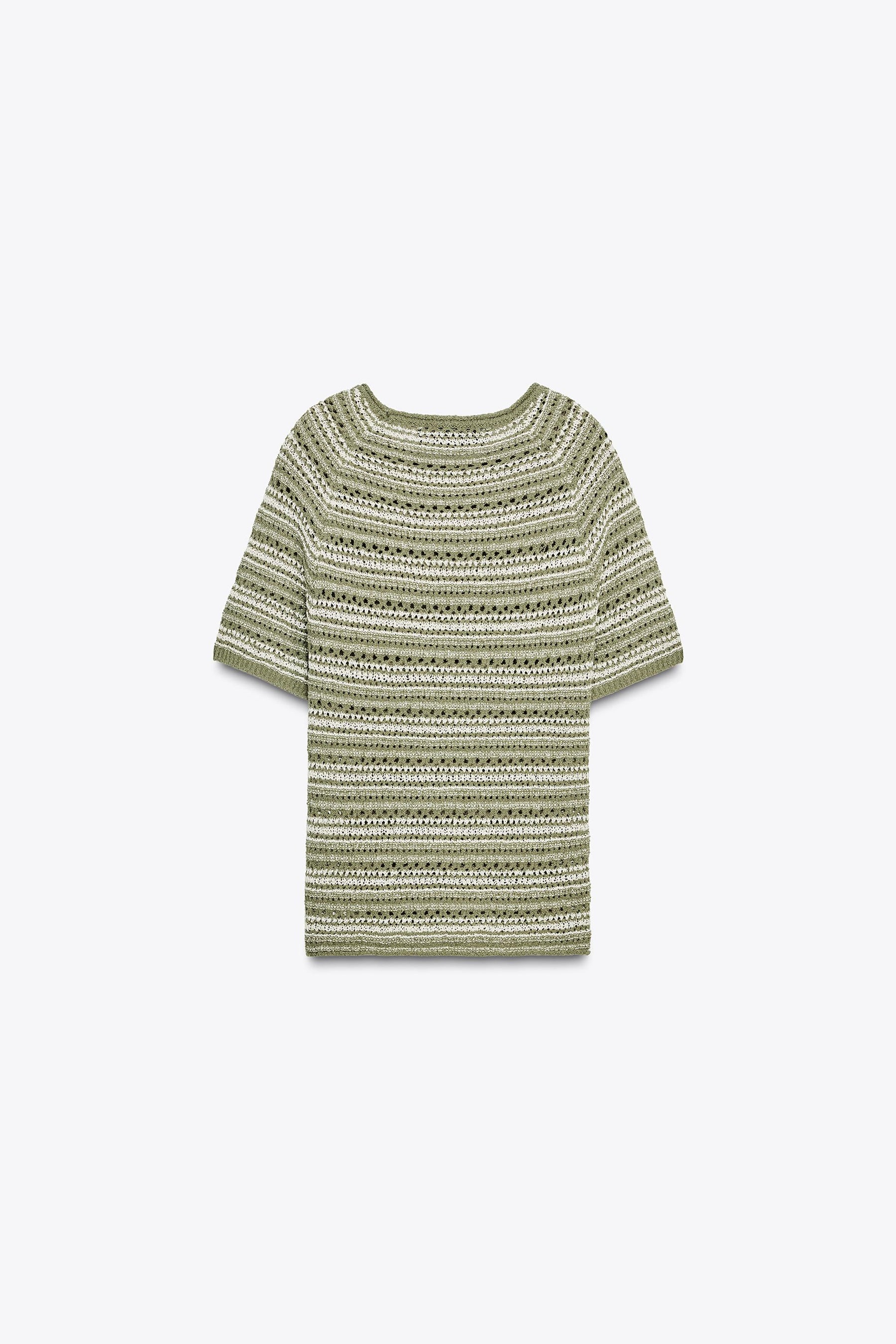 STRIPED TEXTURED KNIT SHORT SLEEVE JUMPER - Image 2