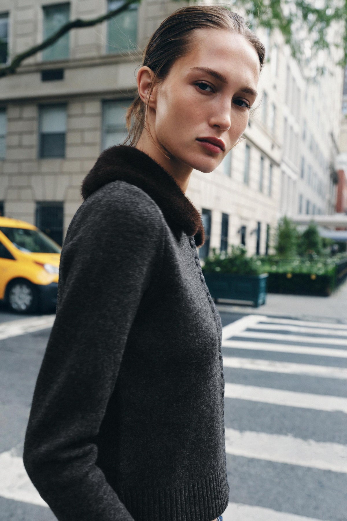 Faux Fur Lapel Cardigan