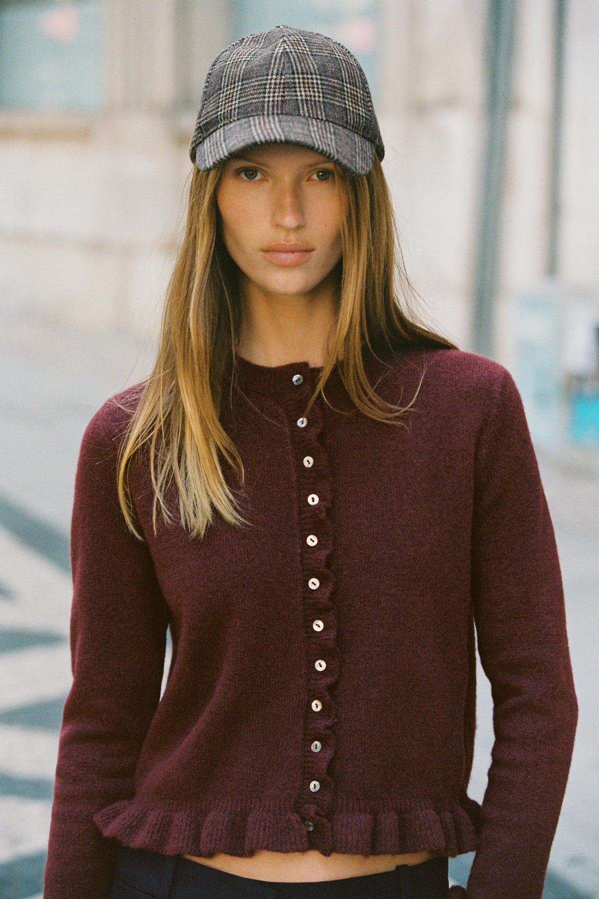 Ruffled Knit Cardigan