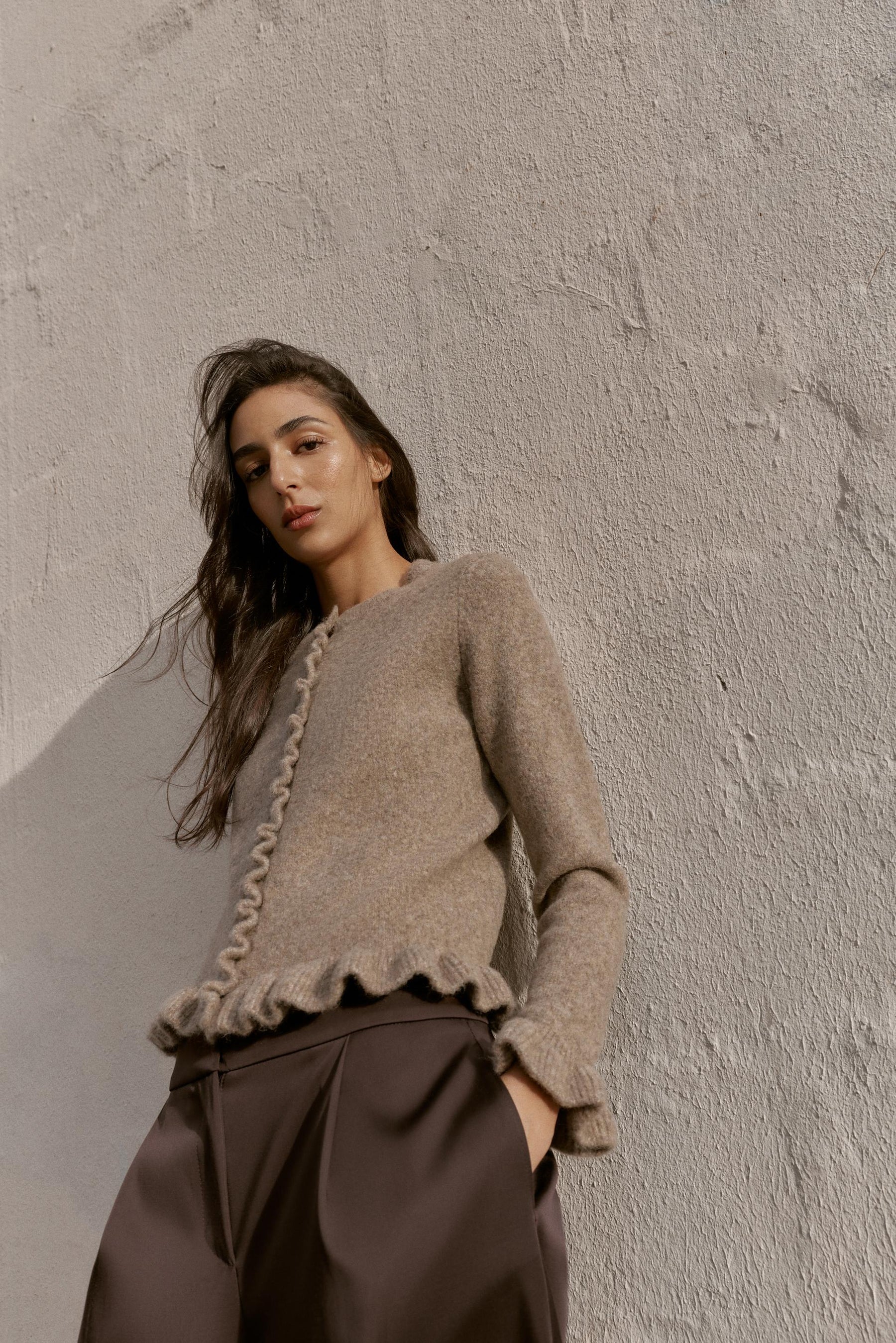 Ruffle Trim Knit Cardigan