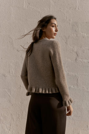Ruffle Trim Knit Cardigan