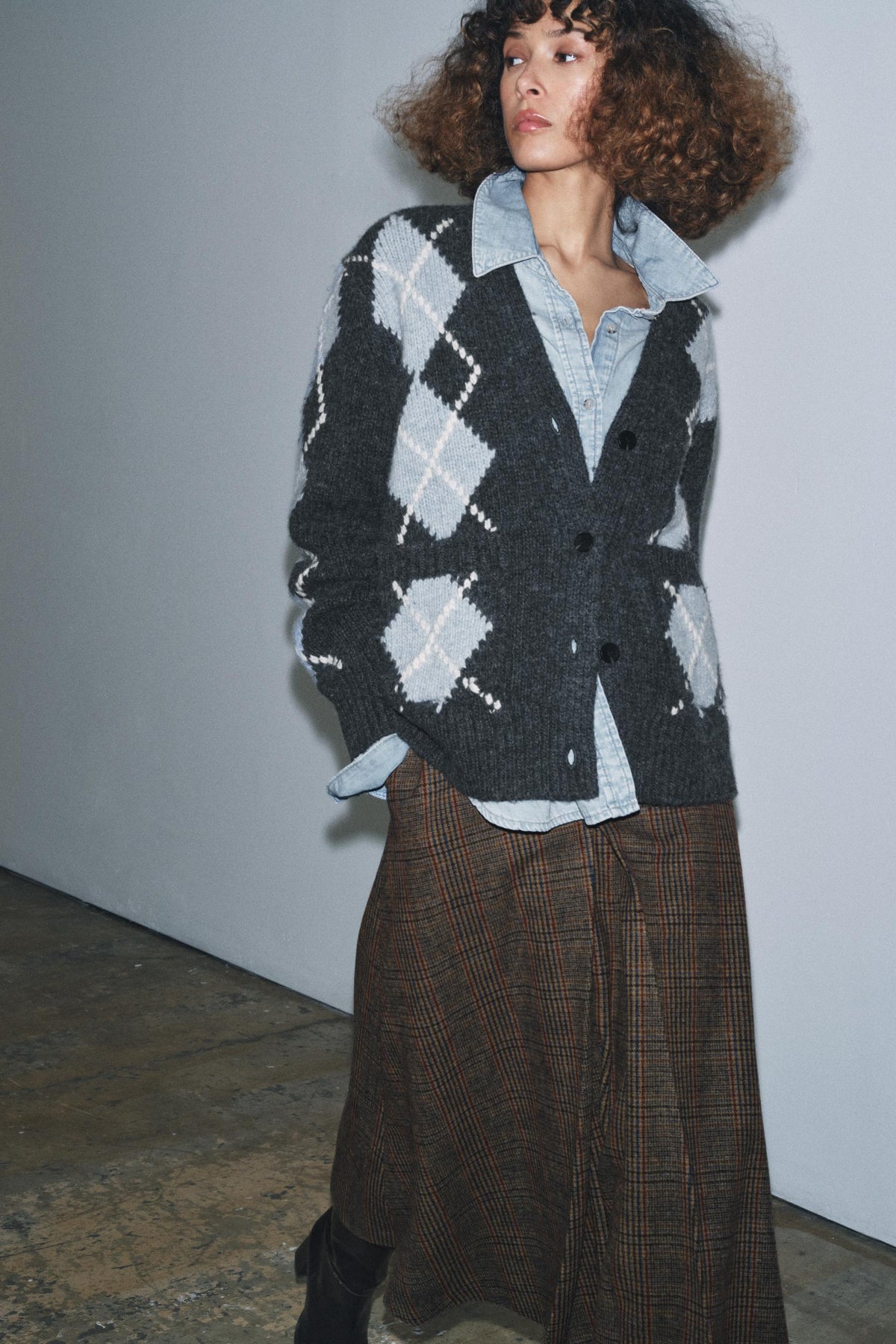 WOOL ARGYLE CARDIGAN