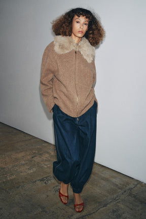 100% WOOL FAUX FUR LAPEL JACKET - Image 4