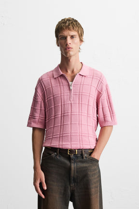CHECKERED JACQUARD KNIT POLO SHIRT - Image 2