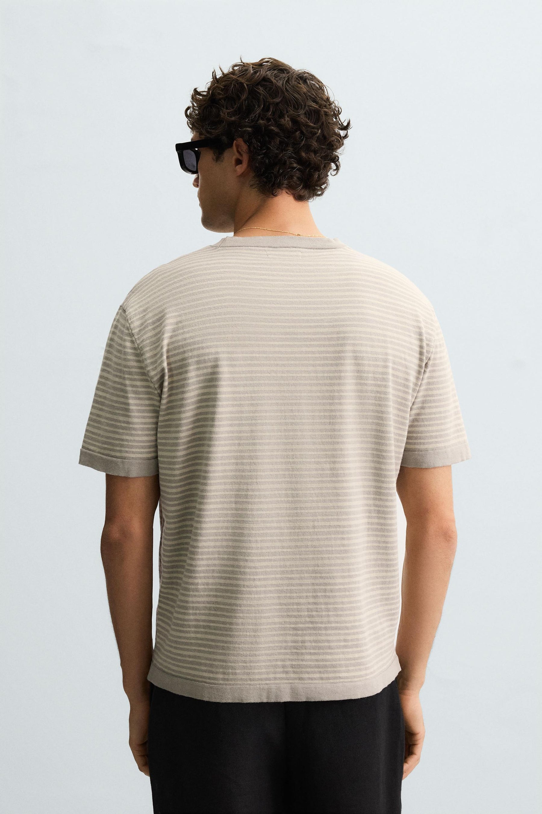 STRIPED COTTON - LINEN KNIT T-SHIRT - Image 3