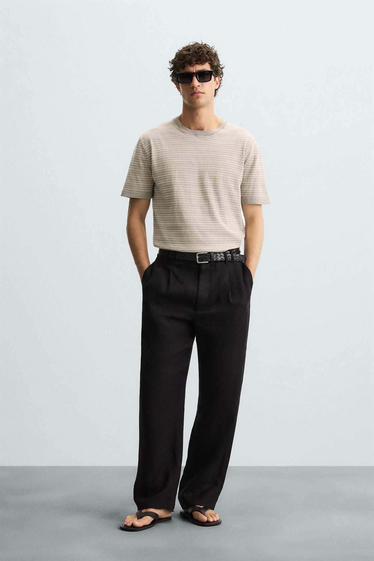 STRIPED COTTON - LINEN KNIT T-SHIRT - Image 1