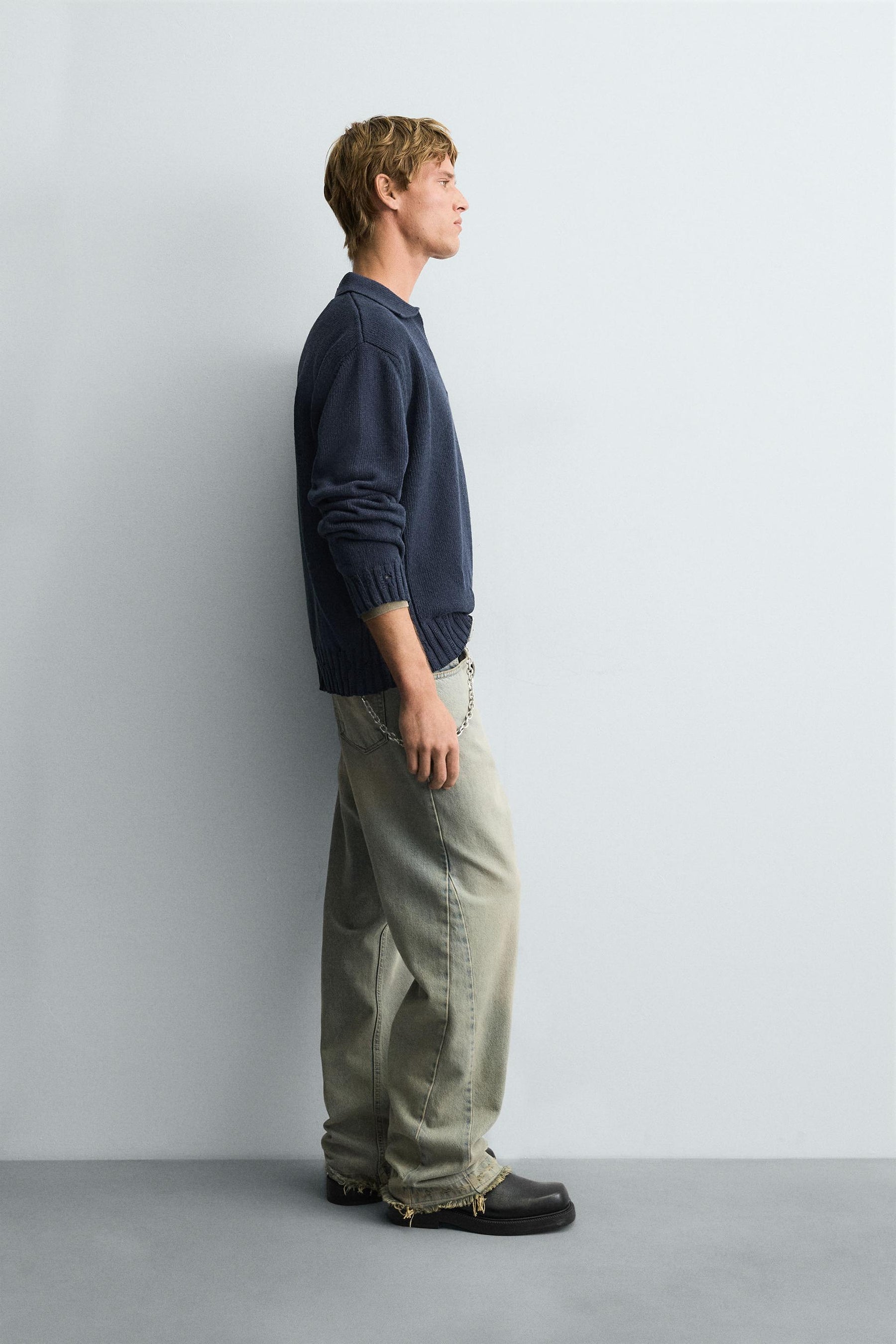 DISTRESSED KNIT POLO SHIRT - Image 4