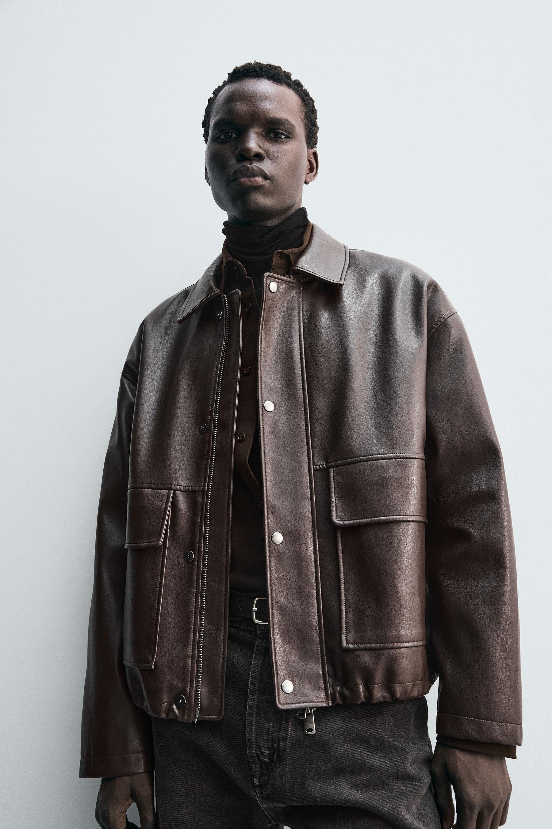 RELAXED FIT FAUX LEATHER JACKET - Image 6