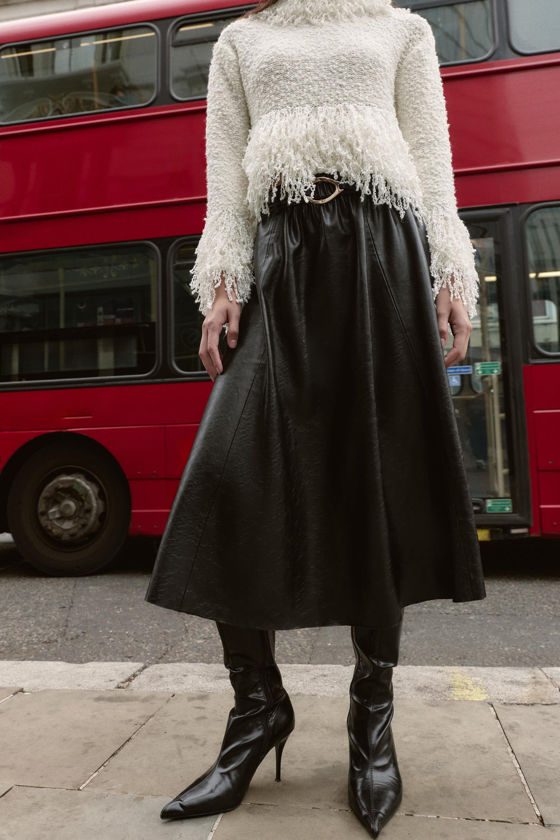 FAUX LEATHER MIDI SKIRT