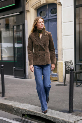 LEATHER DOUBLE-BREASTED BLAZER