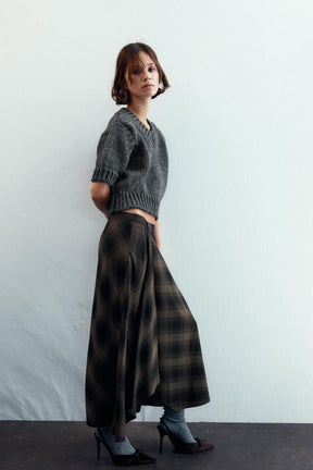 CHECKED MIDI SKIRT