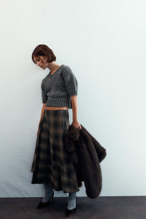 CHECKED MIDI SKIRT