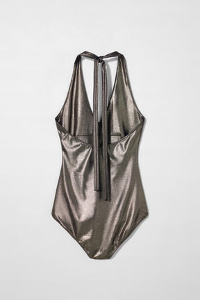 METALLIC HALTER BODYSUIT