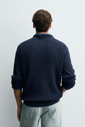 WASHED TEXTURED KNIT POLO SHIRT - Image 3