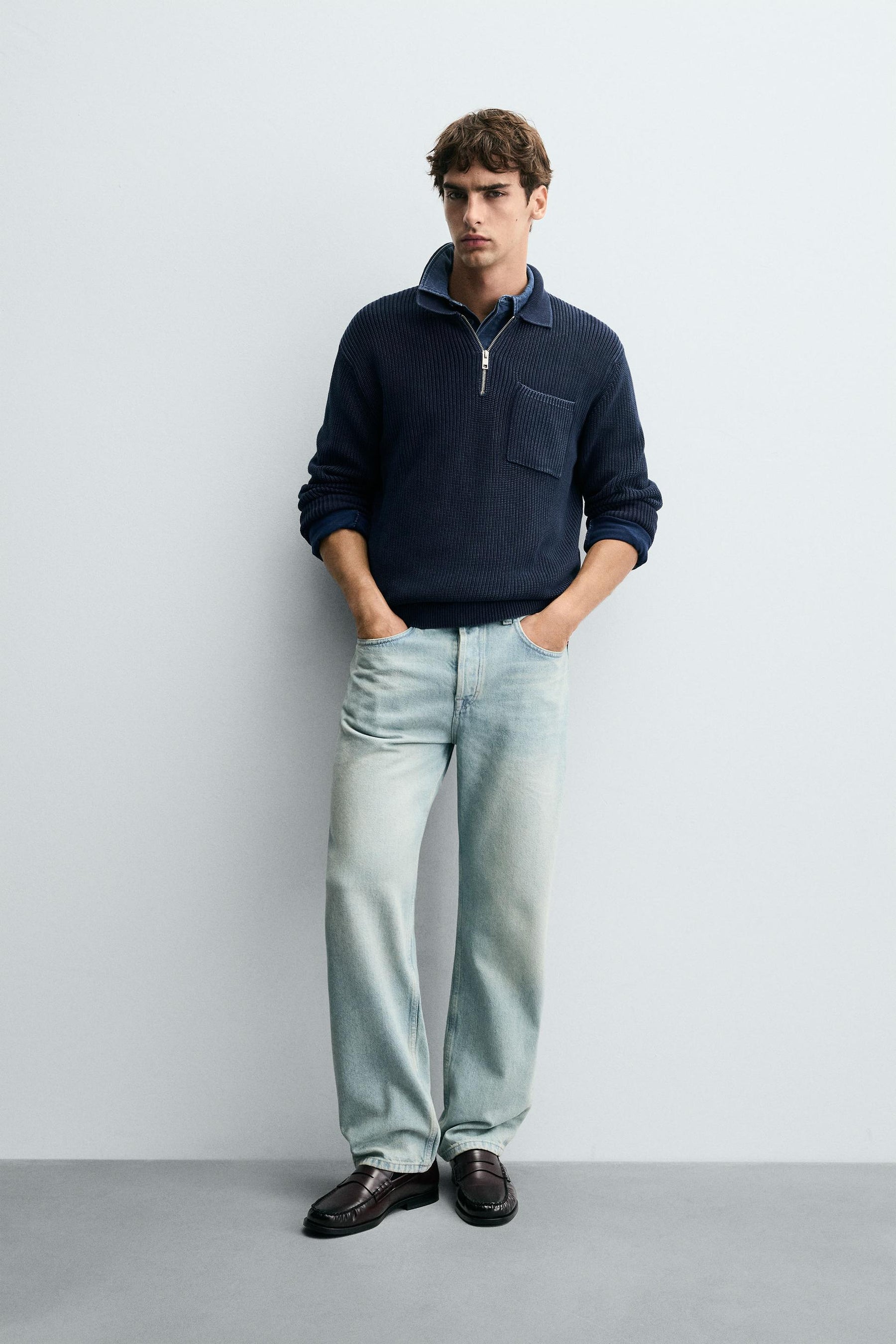 WASHED TEXTURED KNIT POLO SHIRT - Image 1