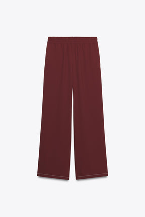 Contrast Topstitched Wide-Leg Trousers