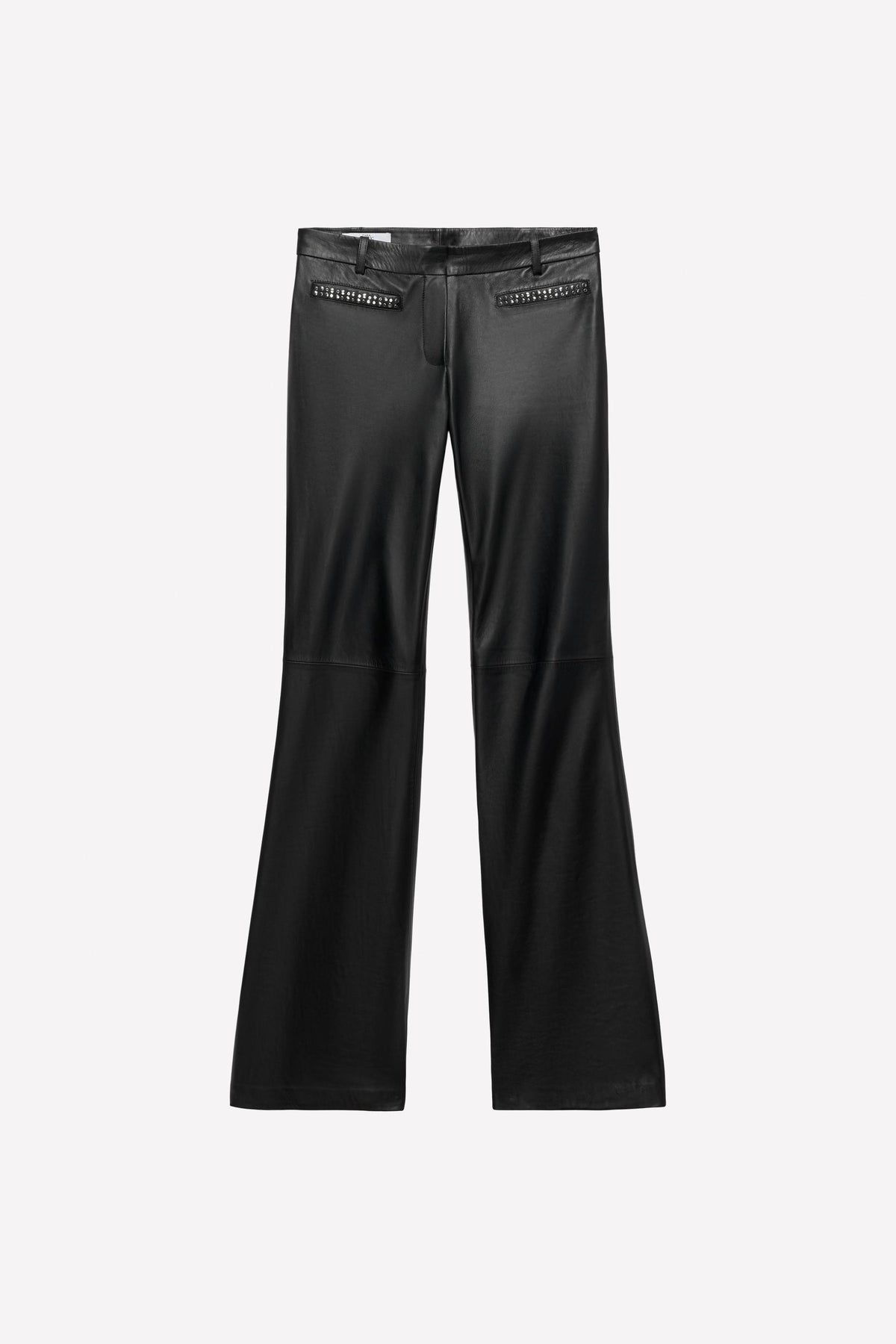 Studded leather flare trousers
