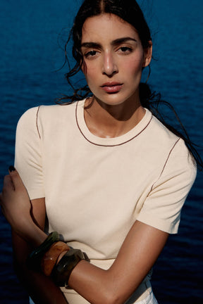 SHORT SLEEVE KNIT TOP WITH PIPING - Image 3