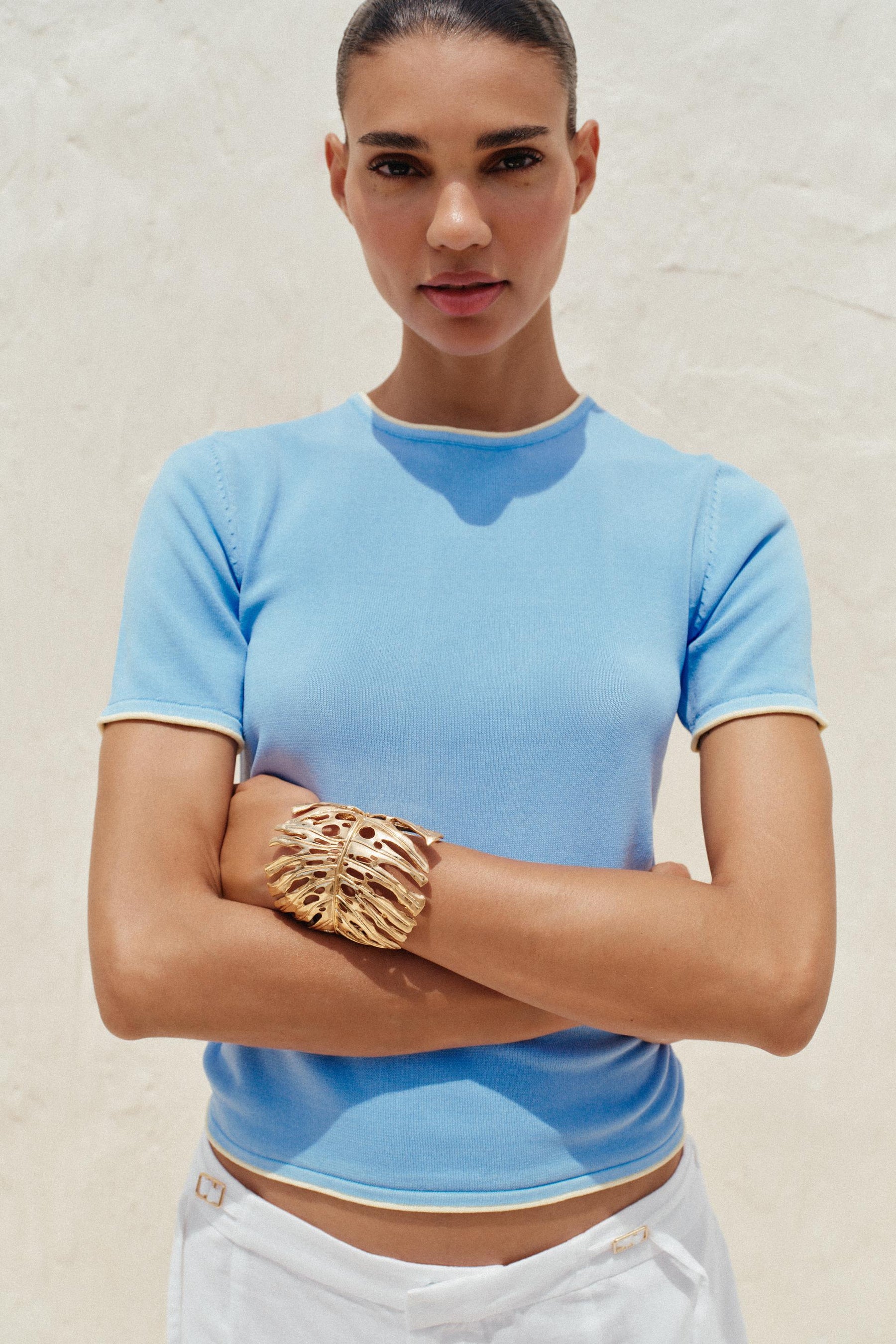 SHORT SLEEVE KNIT JUMPER WITH CONTRAST TRIMS - Image 2