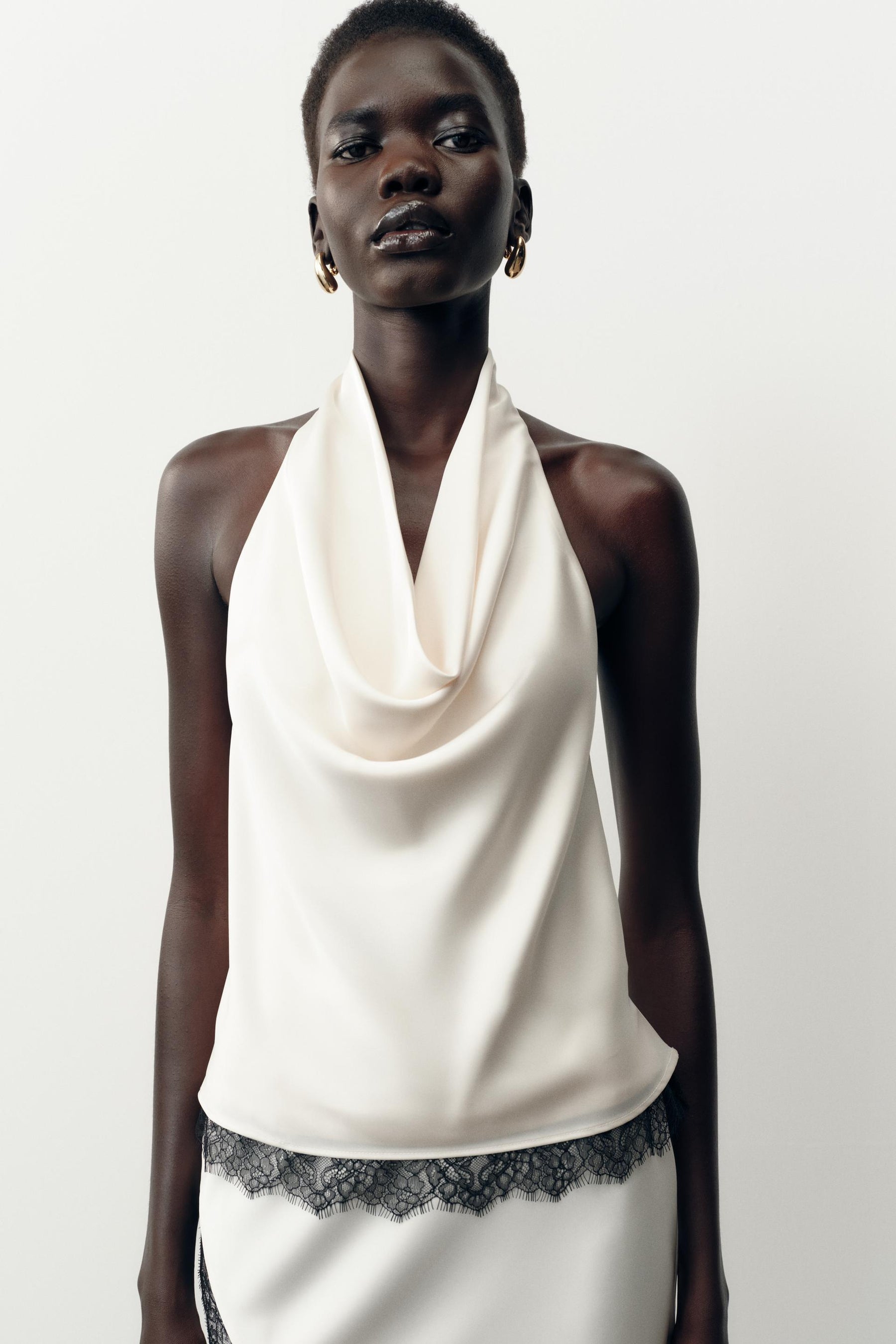 SATIN HALTER LACE TOP