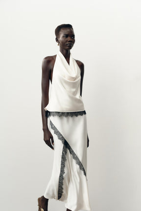 SATIN HALTER LACE TOP