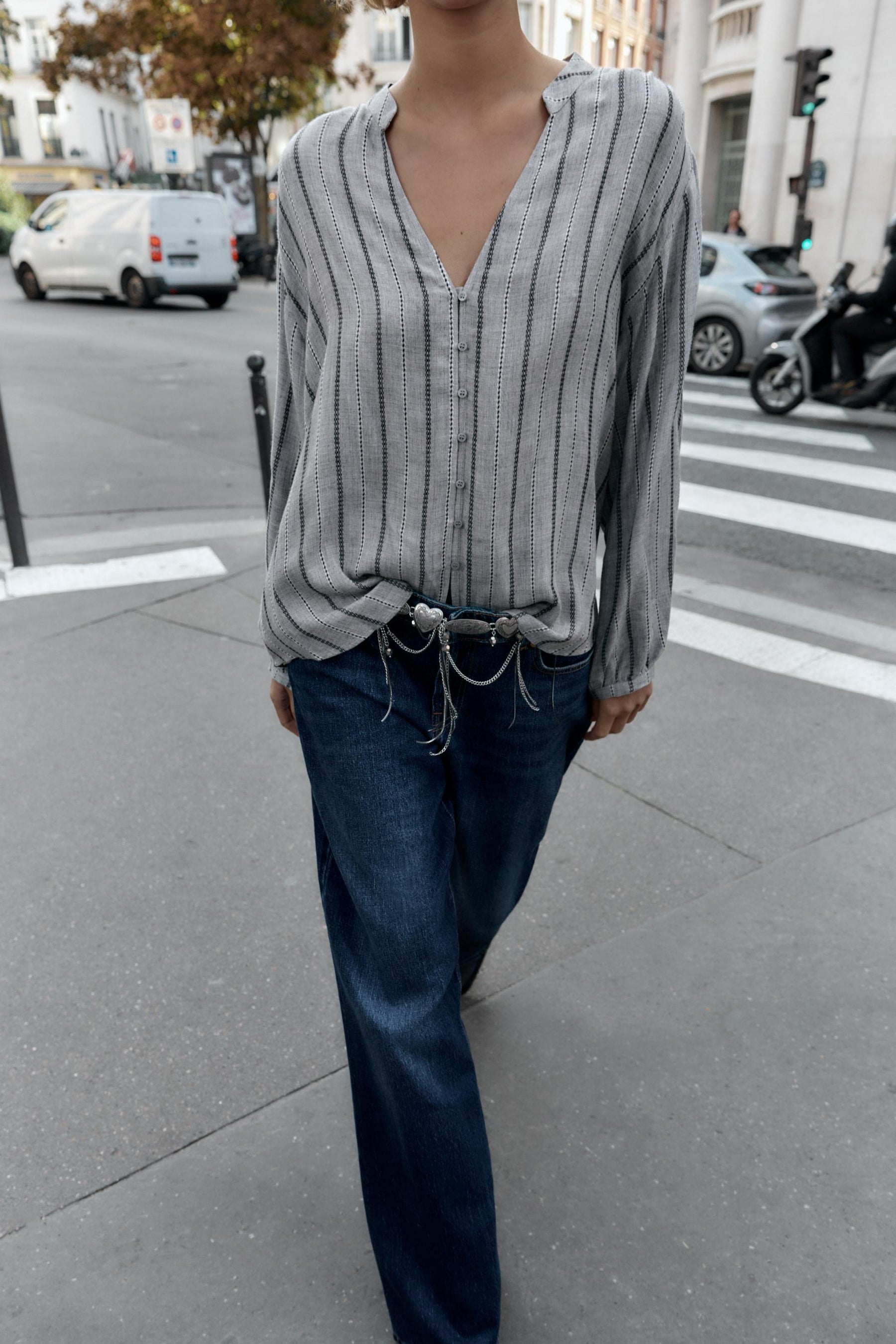 STRIPED WOVEN BLOUSE