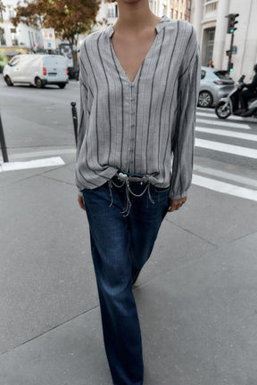 STRIPED WOVEN BLOUSE