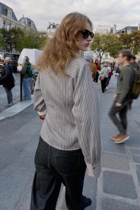 STRIPED BOW WRAP SHIRT