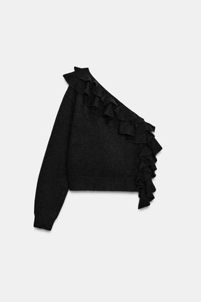 Ruffled Asymmetric Knit Jumper
