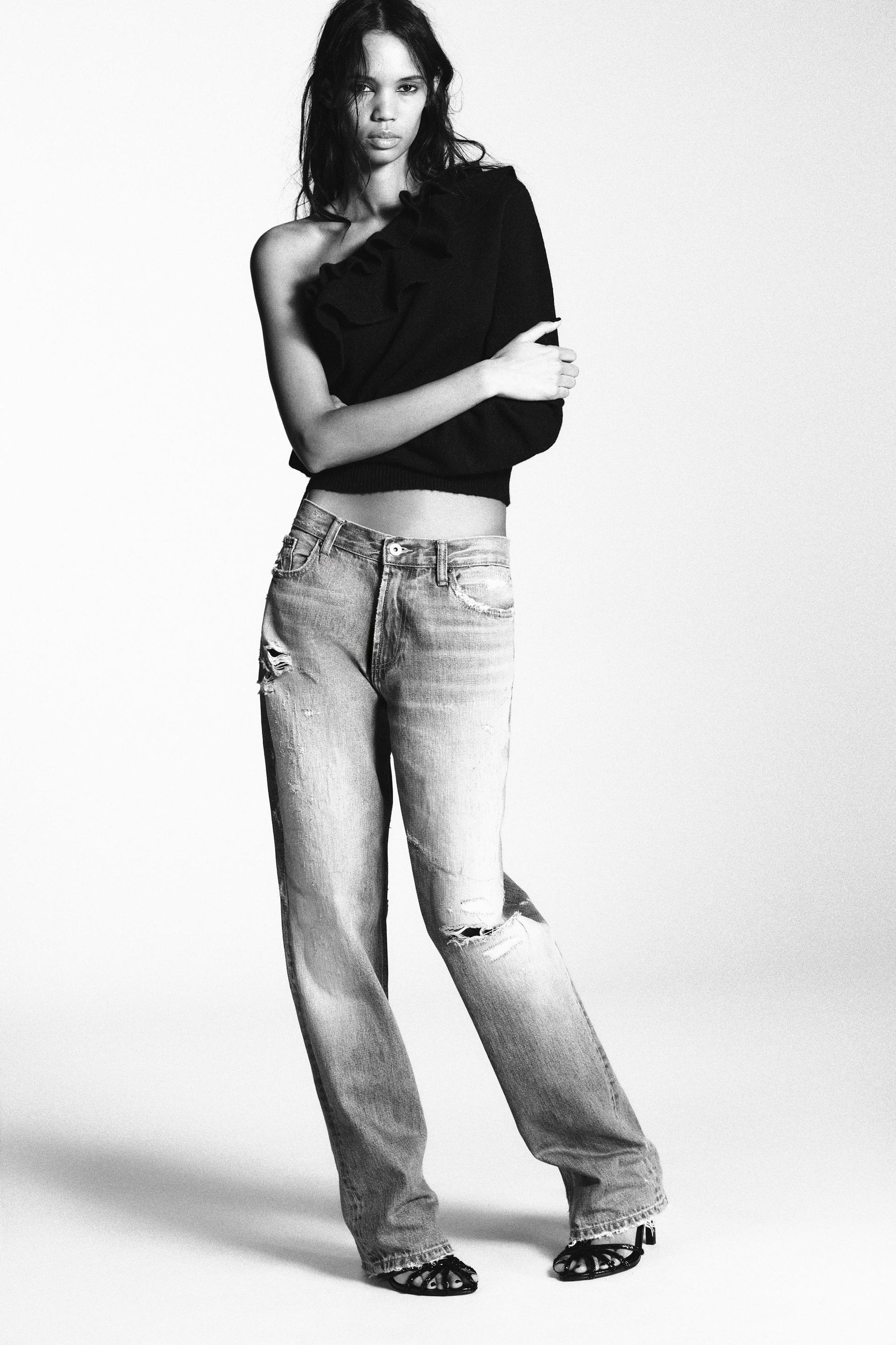 Ruffled Asymmetric Knit Jumper