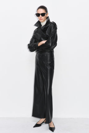Tailored wide-leg leather-effect trousers.