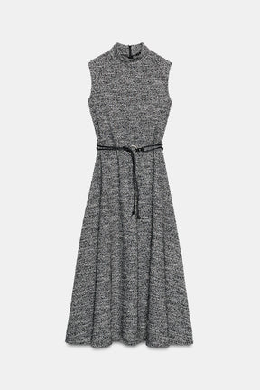 TEXTURED BELTED DRESS
