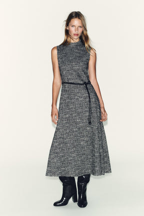 TEXTURED BELTED DRESS