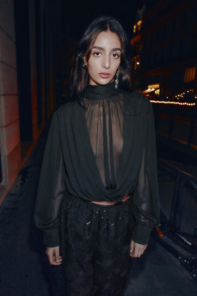 SEMI-SHEER DRAPED SHIRT