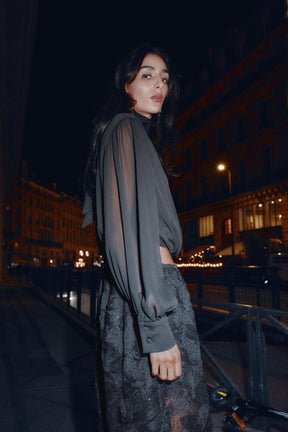 SEMI-SHEER DRAPED SHIRT