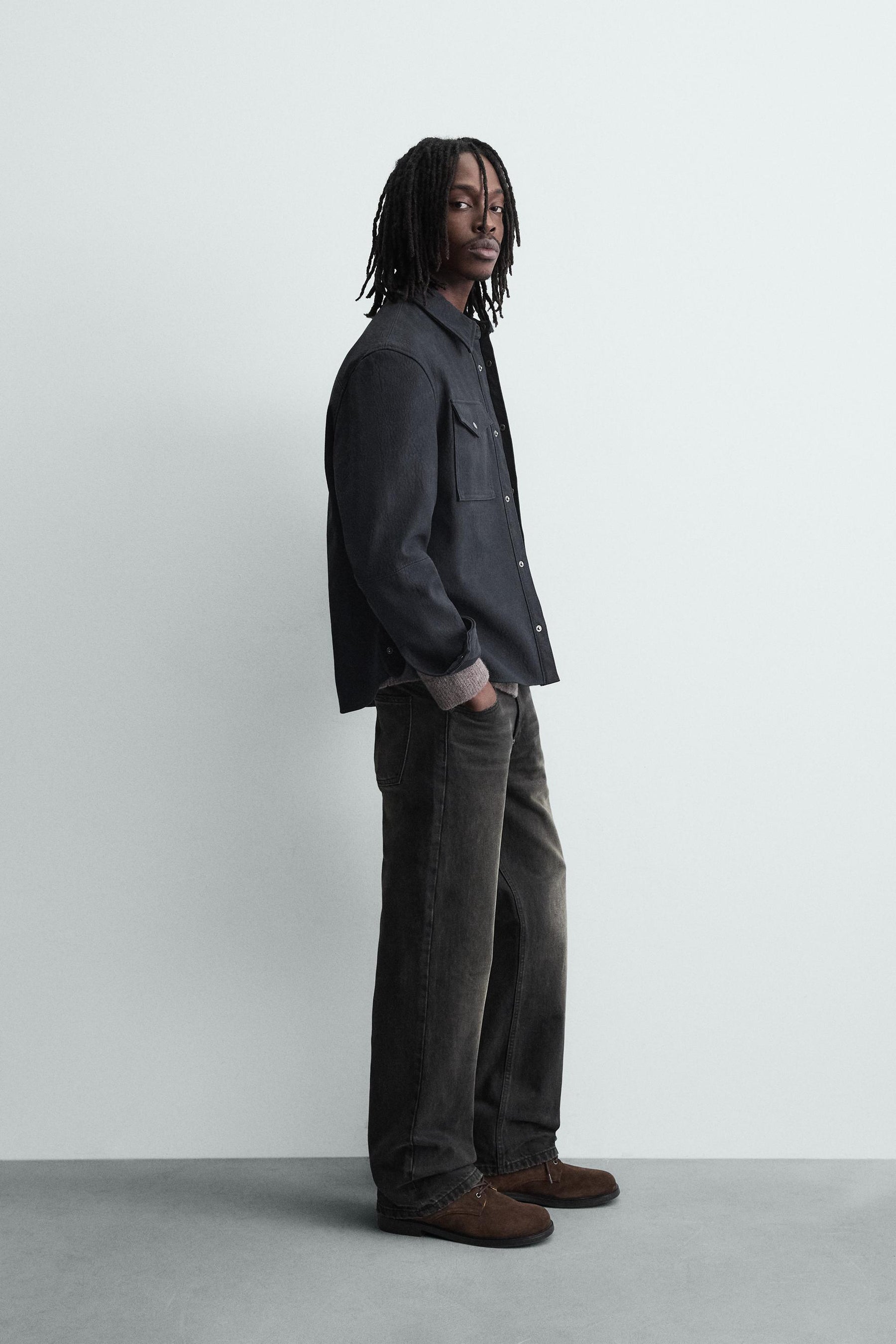 RELAXED FIT LEATHER EFFECT OVERSHIRT - Image 4