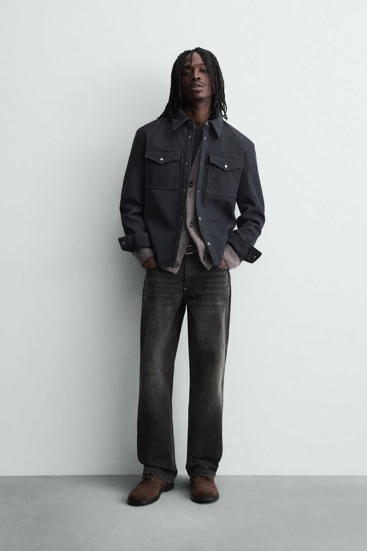 RELAXED FIT LEATHER EFFECT OVERSHIRT - Image 1