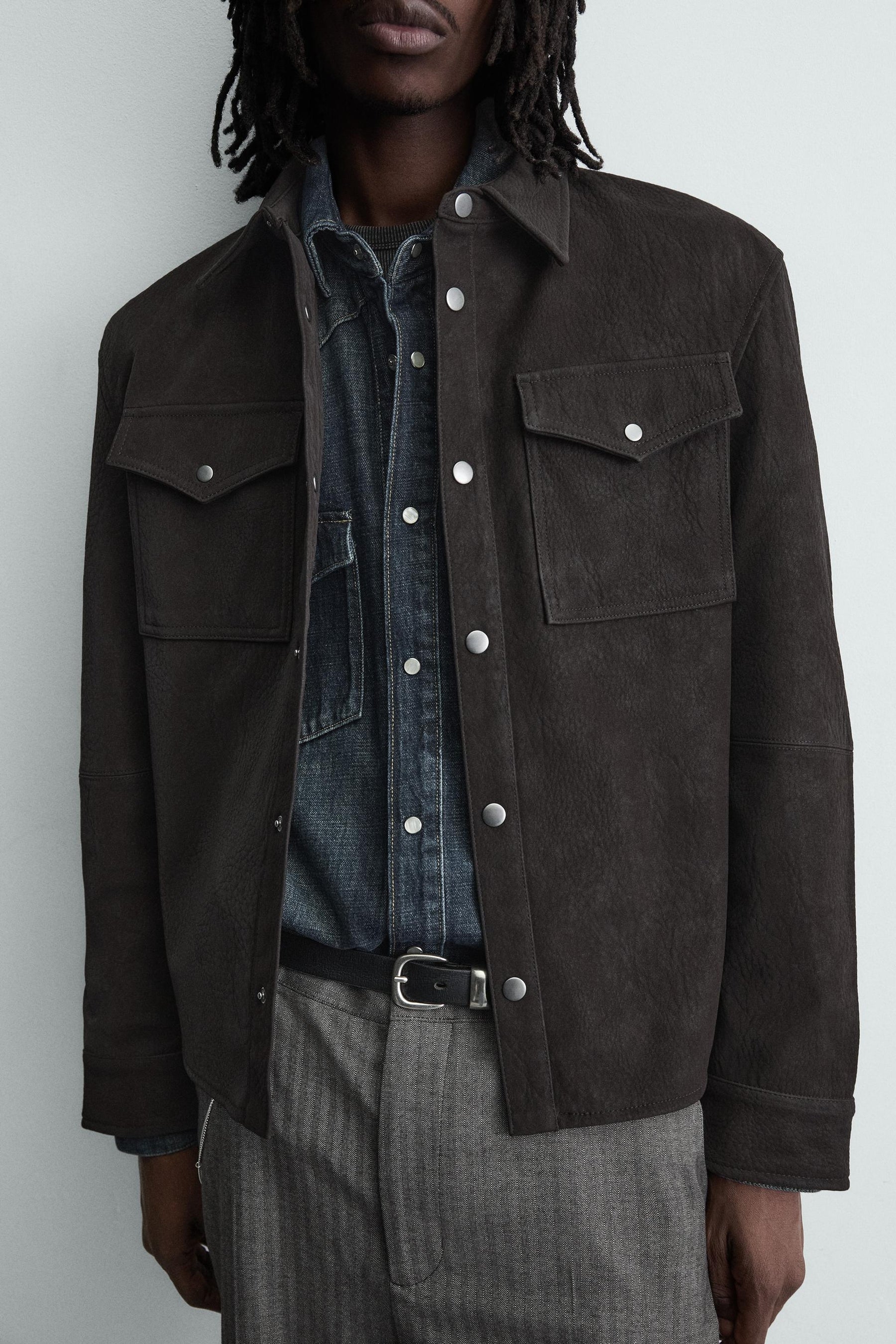RELAXED FIT FAUX LEATHER OVERSHIRT - Image 6