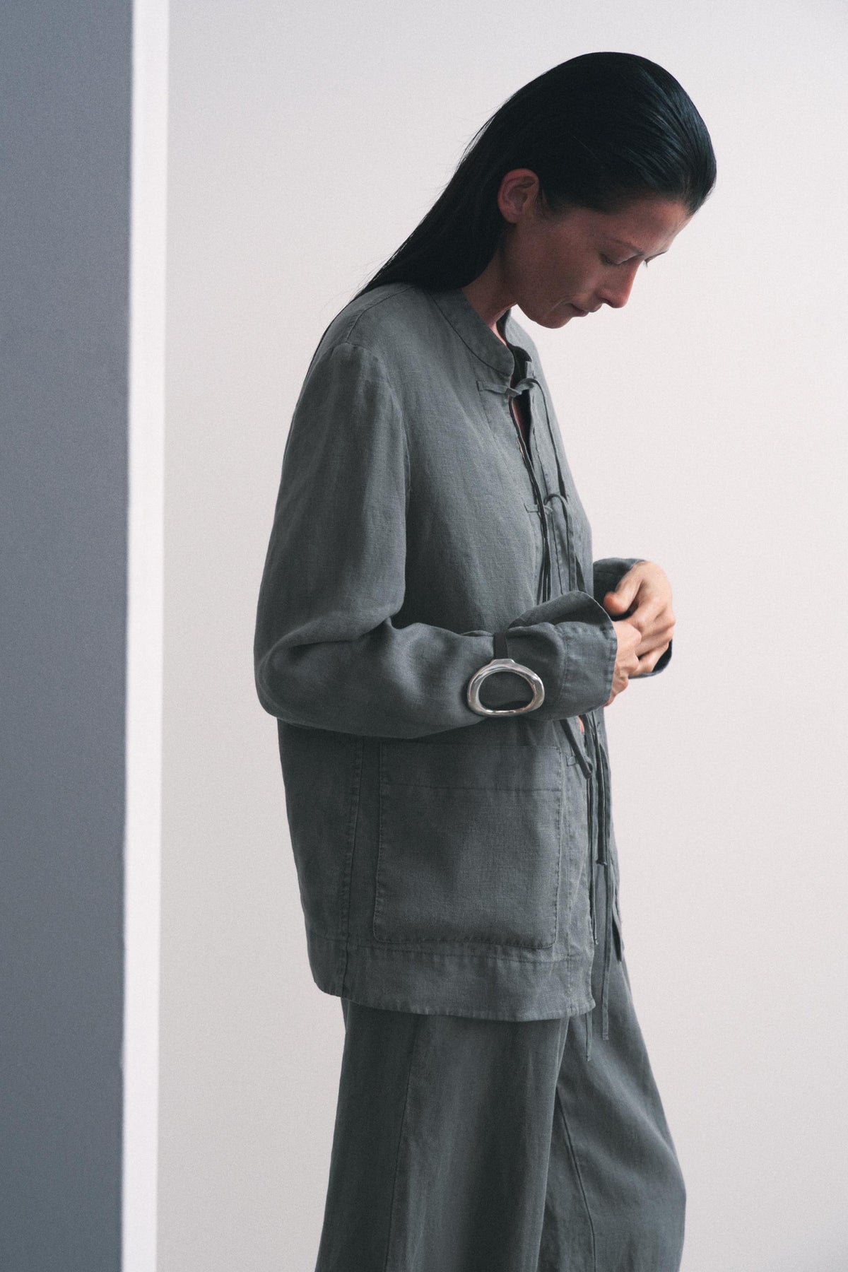 LINEN JACKET WITH TIES