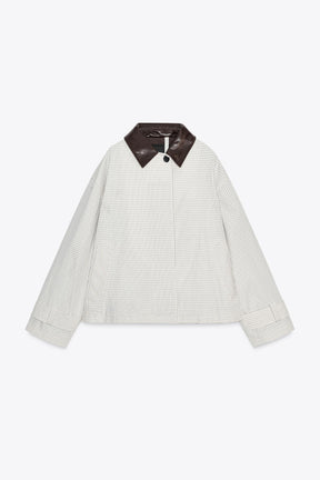 ZW COLLECTION LEATHER COLLAR SHORT TRENCH COAT - Image 7