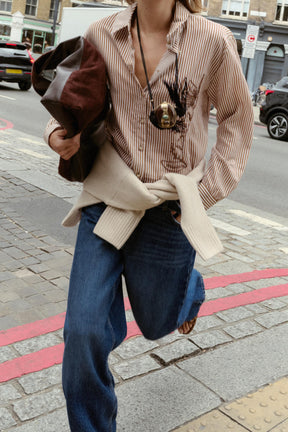 Embroidered Beaded Striped Shirt